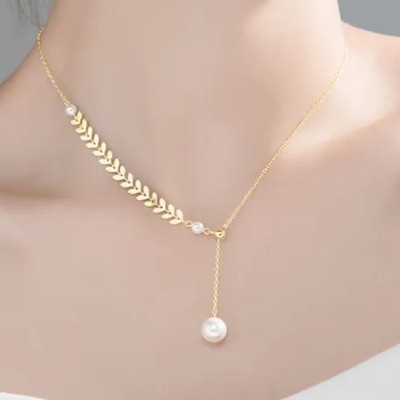 Kamira Sterling Silver Elegant Romantic Leaf Pearl Necklace Profile Picture