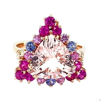 Trillion Cut Morganite Diamond Ring Rose Gold Profile Picture